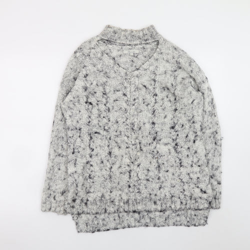 Pimkie Women's Grey Chunky-Knit V-Neck Wool Blend Jumper Size M