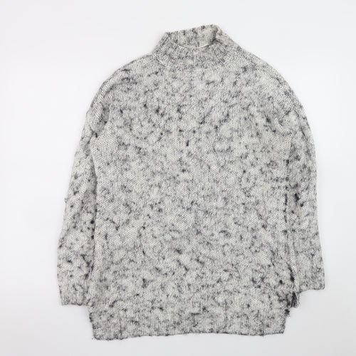 Pimkie Women's Grey Chunky-Knit V-Neck Wool Blend Jumper Size M