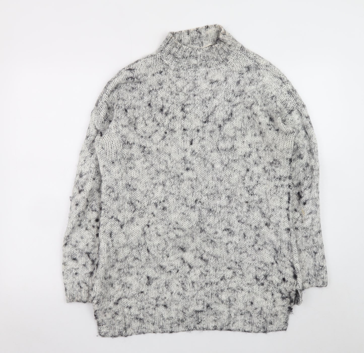 Pimkie Women's Grey Chunky-Knit V-Neck Wool Blend Jumper Size M