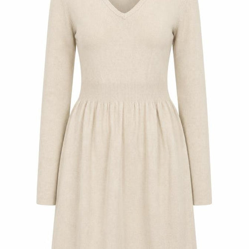 Mango Women Beige Wool Blend Fit & Flare Knit Dress Size S