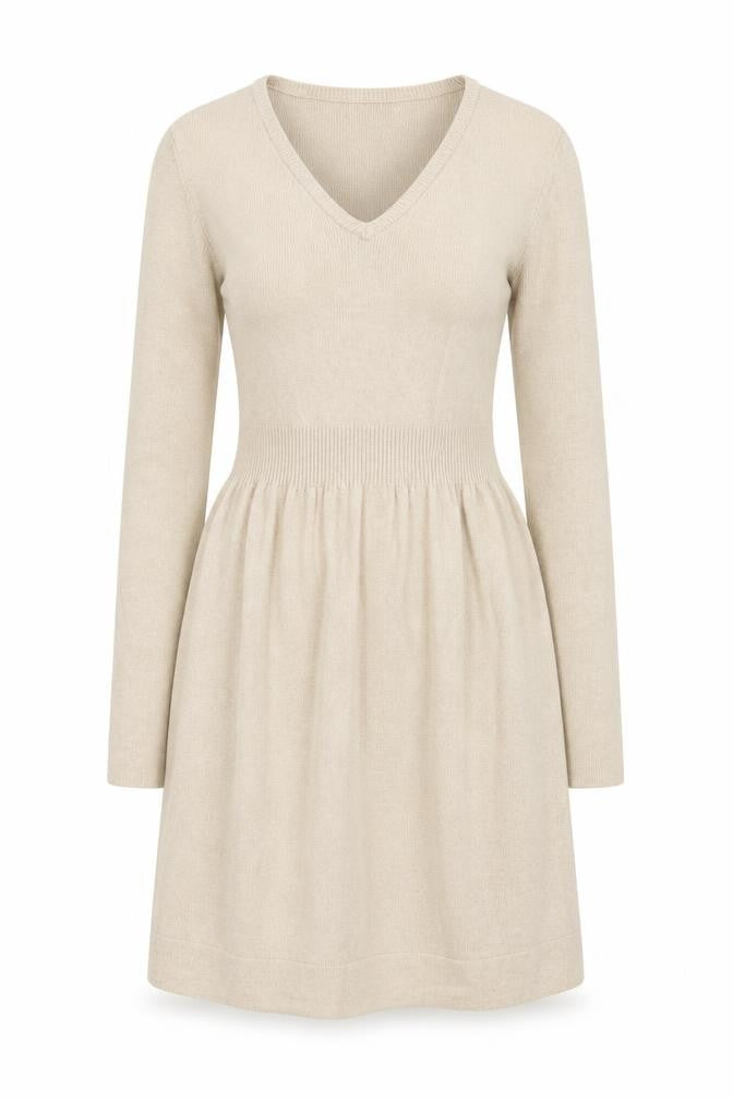 Mango Women Beige Wool Blend Fit & Flare Knit Dress Size S