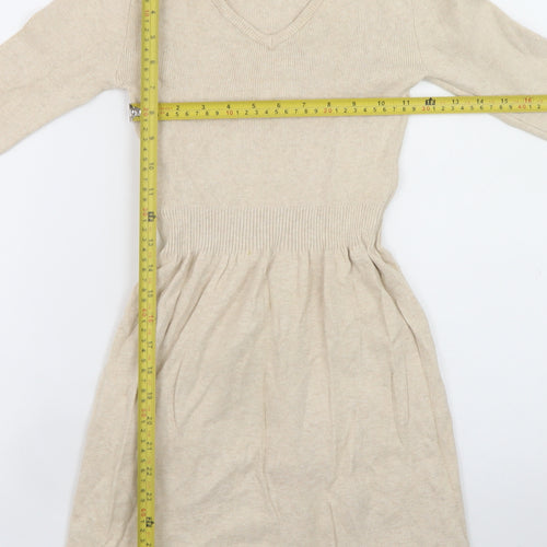 Mango Women Beige Wool Blend Fit & Flare Knit Dress Size S