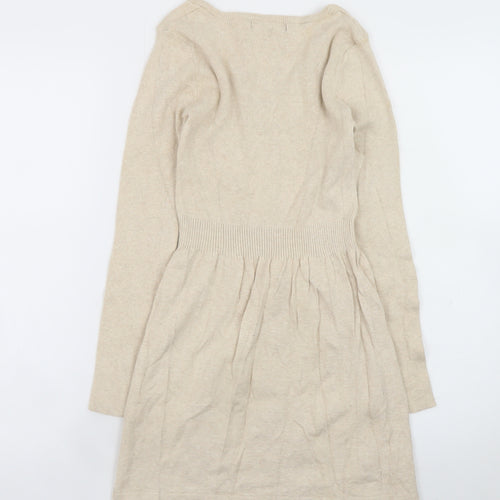 Mango Women Beige Wool Blend Fit & Flare Knit Dress Size S