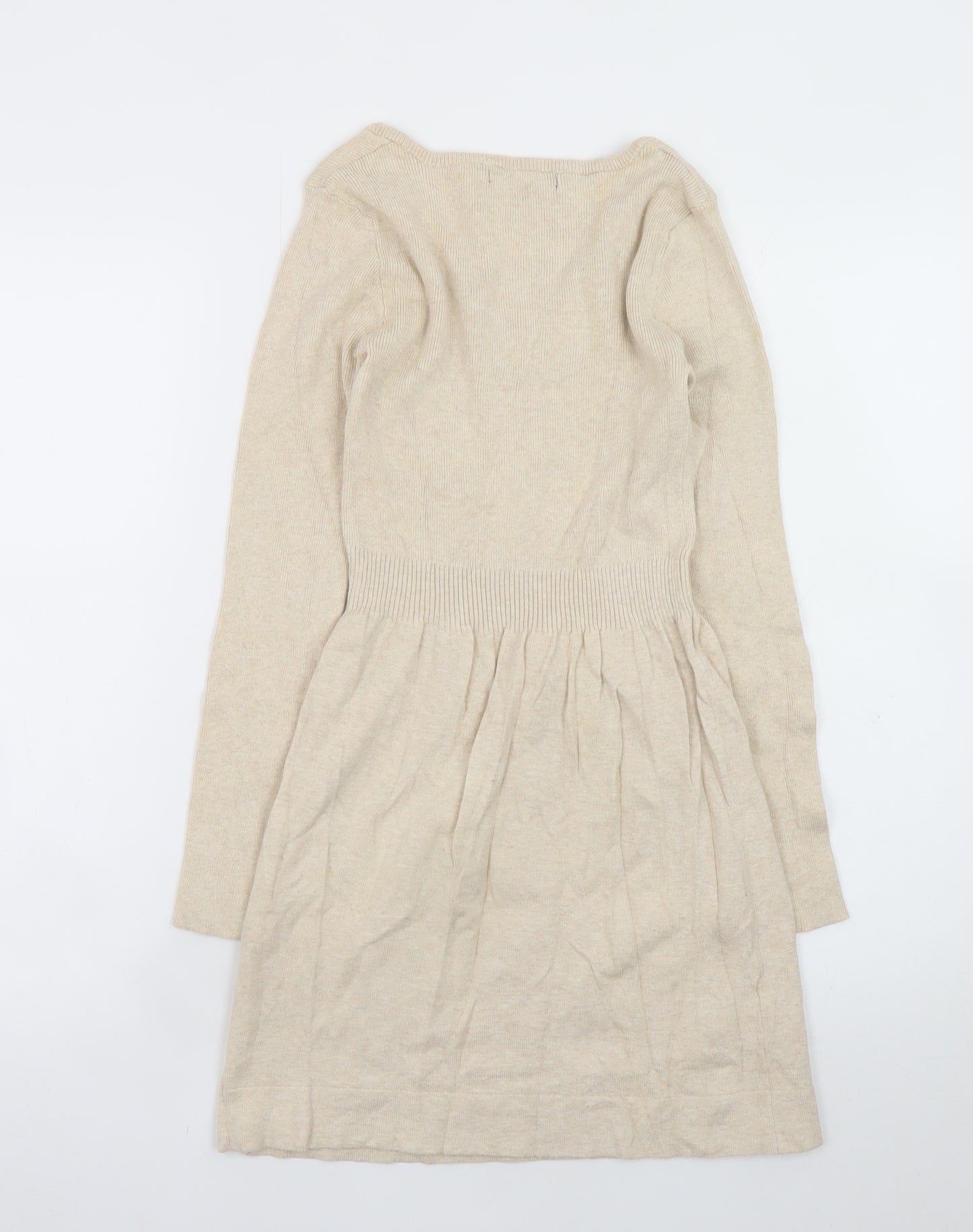 Mango Women Beige Wool Blend Fit & Flare Knit Dress Size S