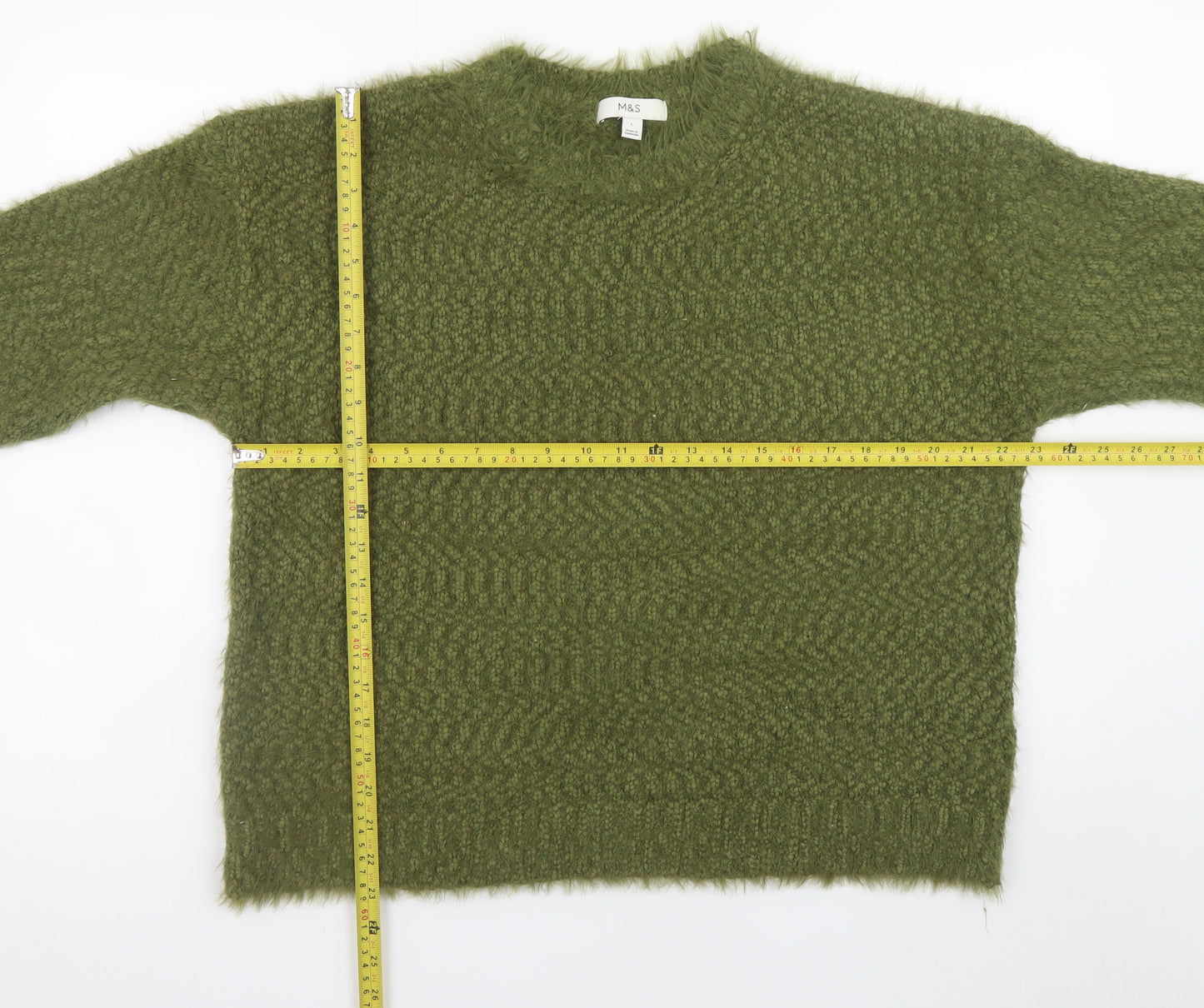 Marks and Spencer Women Green L Knit Jumper Crew Neck Long Sleeve
