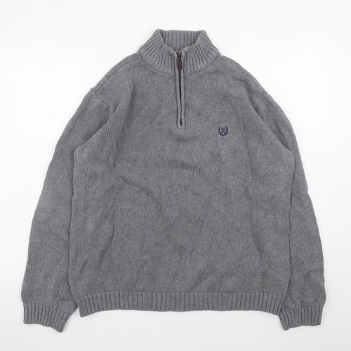 Chaps Men’s Grey Cotton 1/4 Zip Knit Jumper Size L