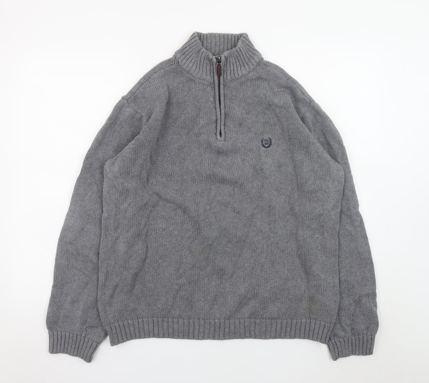 Chaps Men’s Grey Cotton 1/4 Zip Knit Jumper Size L