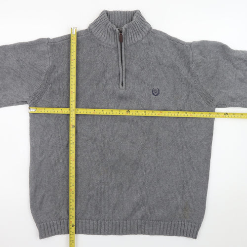 Chaps Men’s Grey Cotton 1/4 Zip Knit Jumper Size L