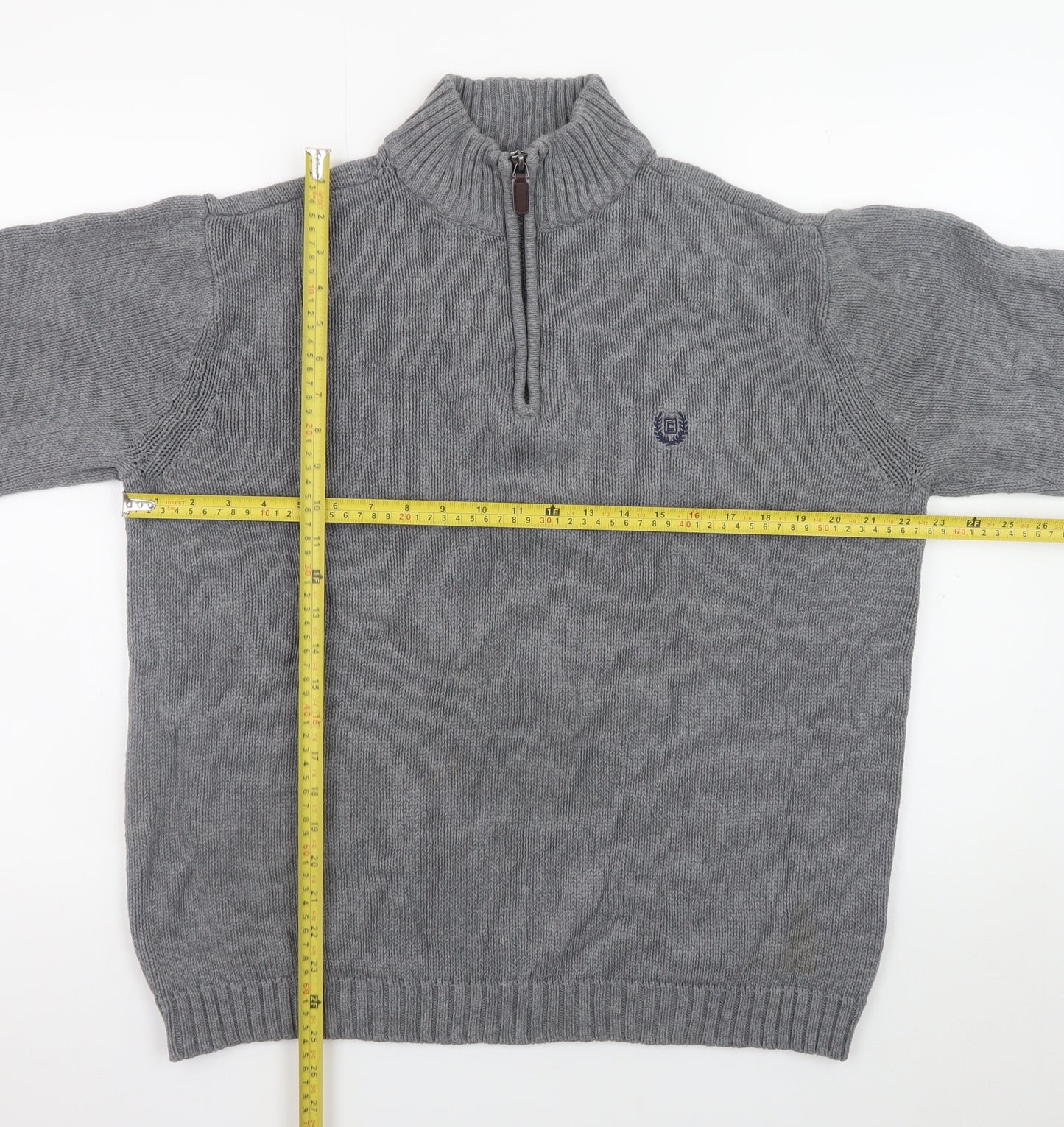 Chaps Men’s Grey Cotton 1/4 Zip Knit Jumper Size L
