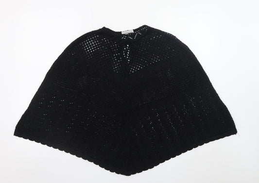 Warehouse Women Black Knit Open Cape One Size Crochet Detail