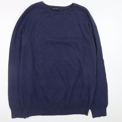 French Connection Men's Blue Cotton Blend Crew Neck Jumper L