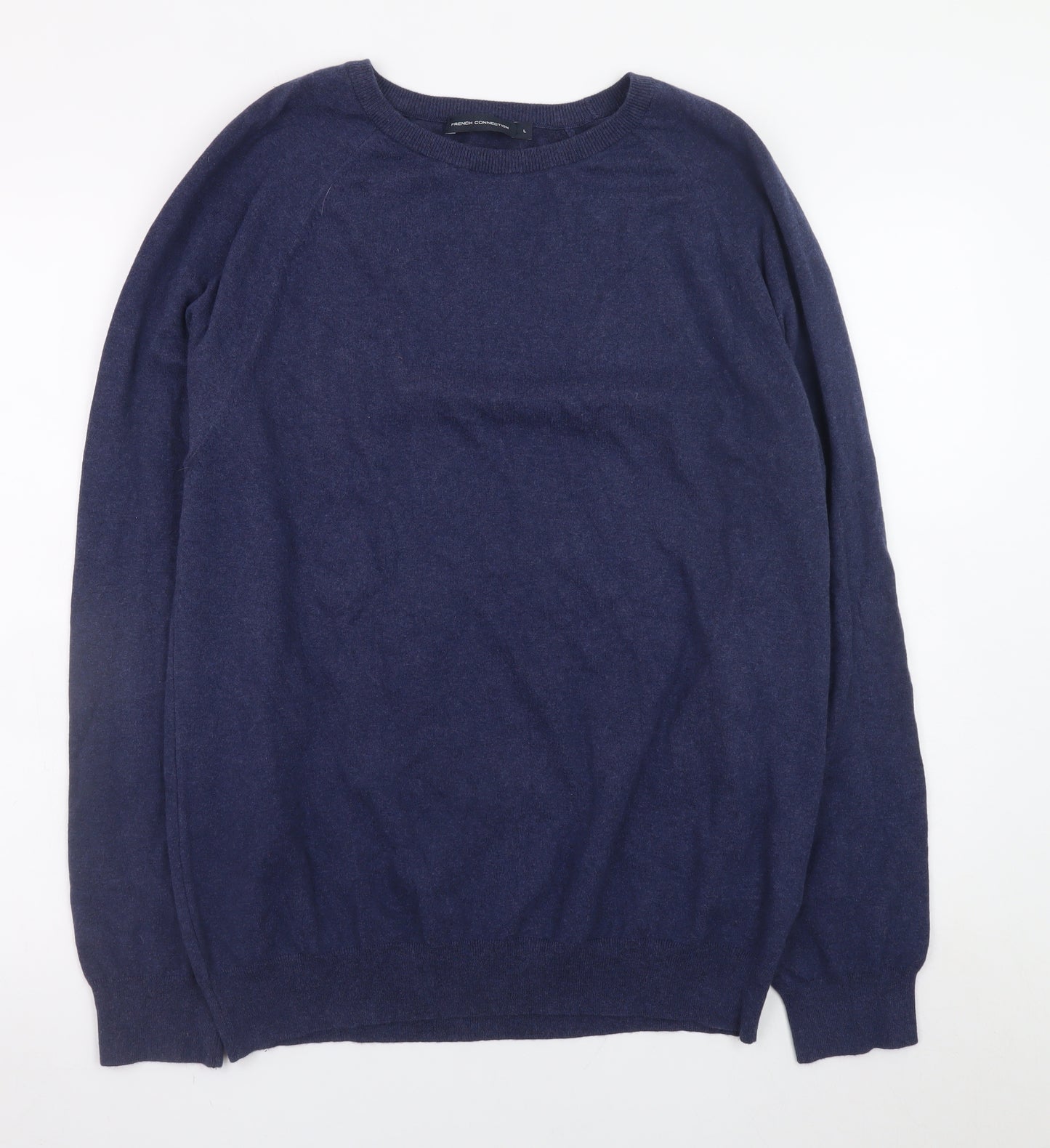 French Connection Men's Blue Cotton Blend Crew Neck Jumper L