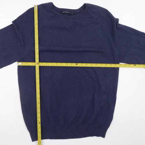 French Connection Men's Blue Cotton Blend Crew Neck Jumper L