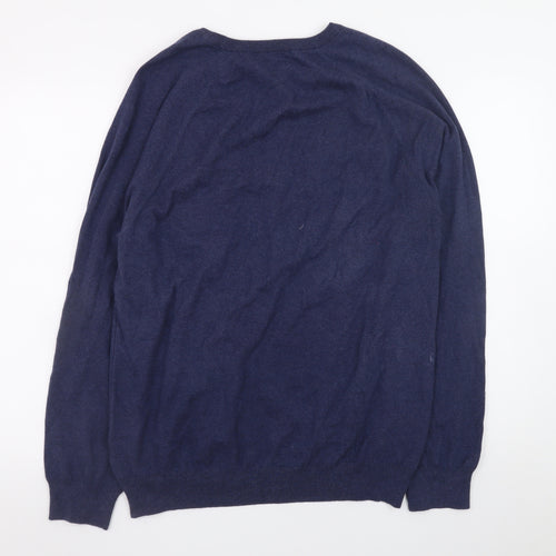 French Connection Men's Blue Cotton Blend Crew Neck Jumper L
