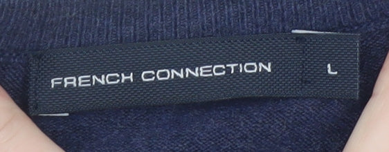 French Connection Men's Blue Cotton Blend Crew Neck Jumper L