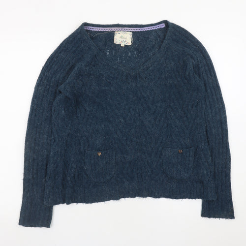 Mistral Women Blue Cable Knit Alpaca Jumper Size 12 Long Sleeve