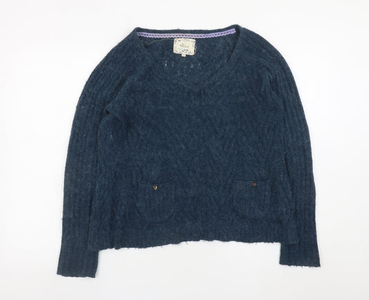 Mistral Women Blue Cable Knit Alpaca Jumper Size 12 Long Sleeve