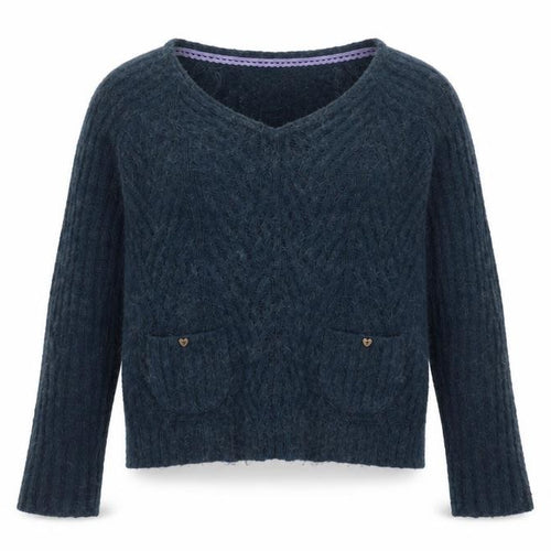 Mistral Women Blue Cable Knit Alpaca Jumper Size 12 Long Sleeve
