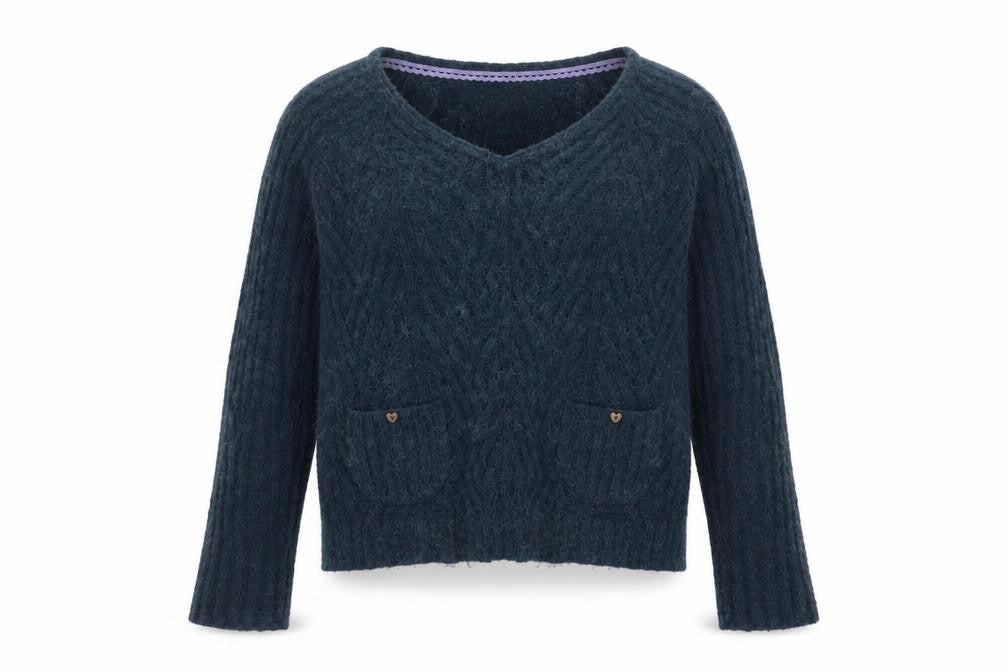Mistral Women Blue Cable Knit Alpaca Jumper Size 12 Long Sleeve