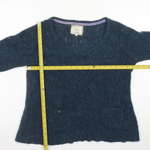 Mistral Women Blue Cable Knit Alpaca Jumper Size 12 Long Sleeve