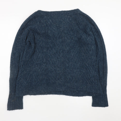 Mistral Women Blue Cable Knit Alpaca Jumper Size 12 Long Sleeve