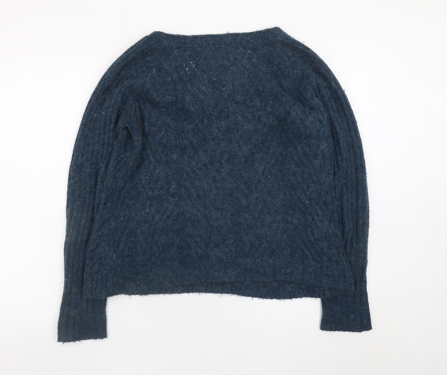Mistral Women Blue Cable Knit Alpaca Jumper Size 12 Long Sleeve