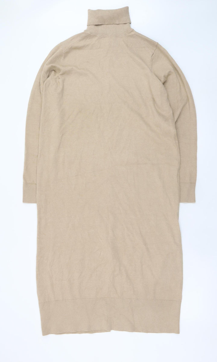 b.young Women’s Beige Roll Neck Midi Knit Sweater Dress M