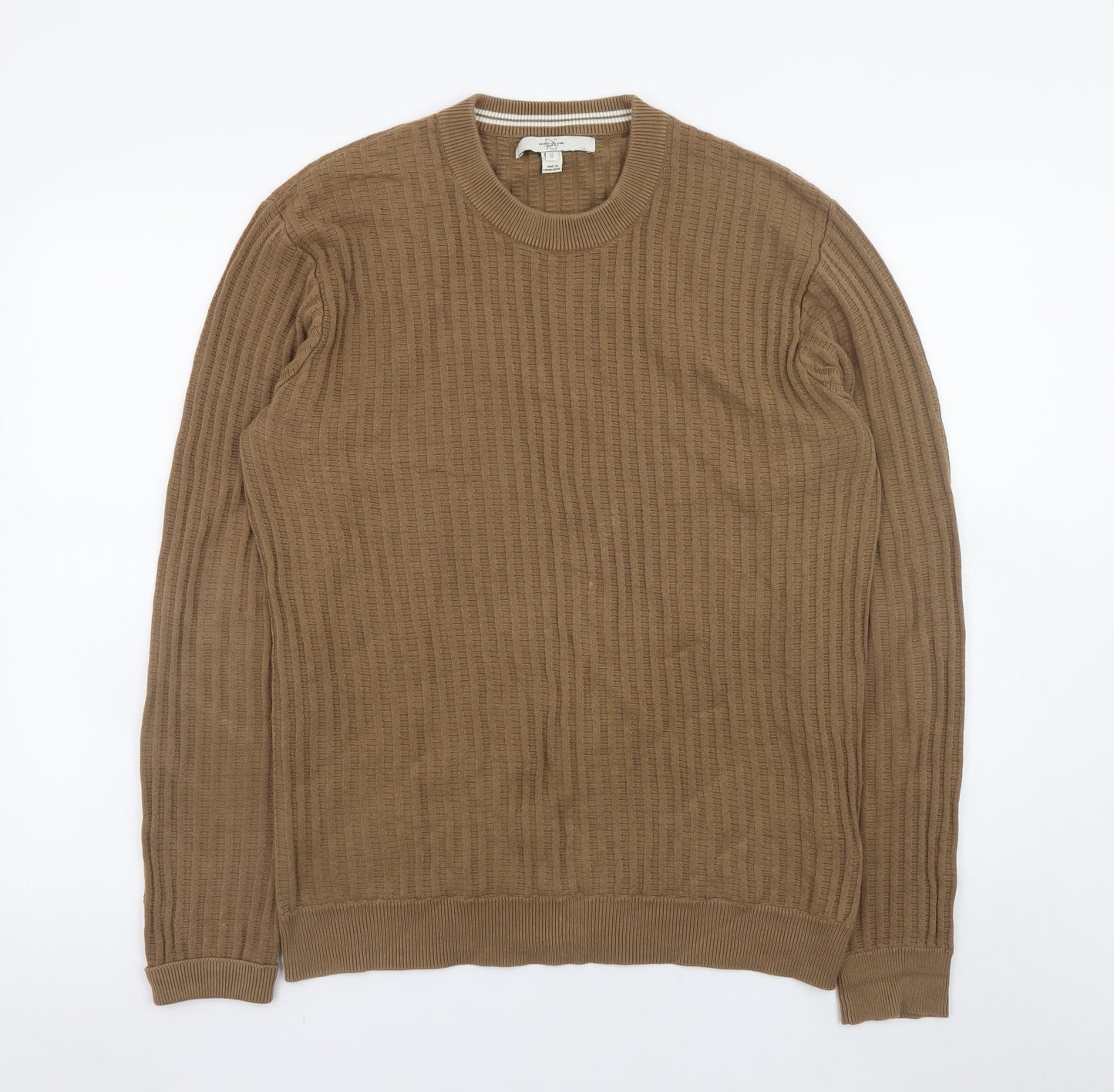 River Island Men's Brown Cotton Crew Neck Waffle Knit Jumper Size M