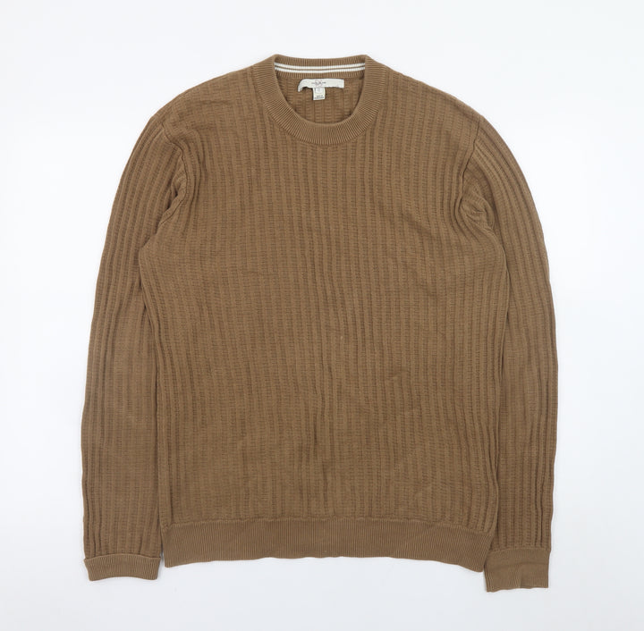 River Island Men's Brown Cotton Crew Neck Waffle Knit Jumper Size M