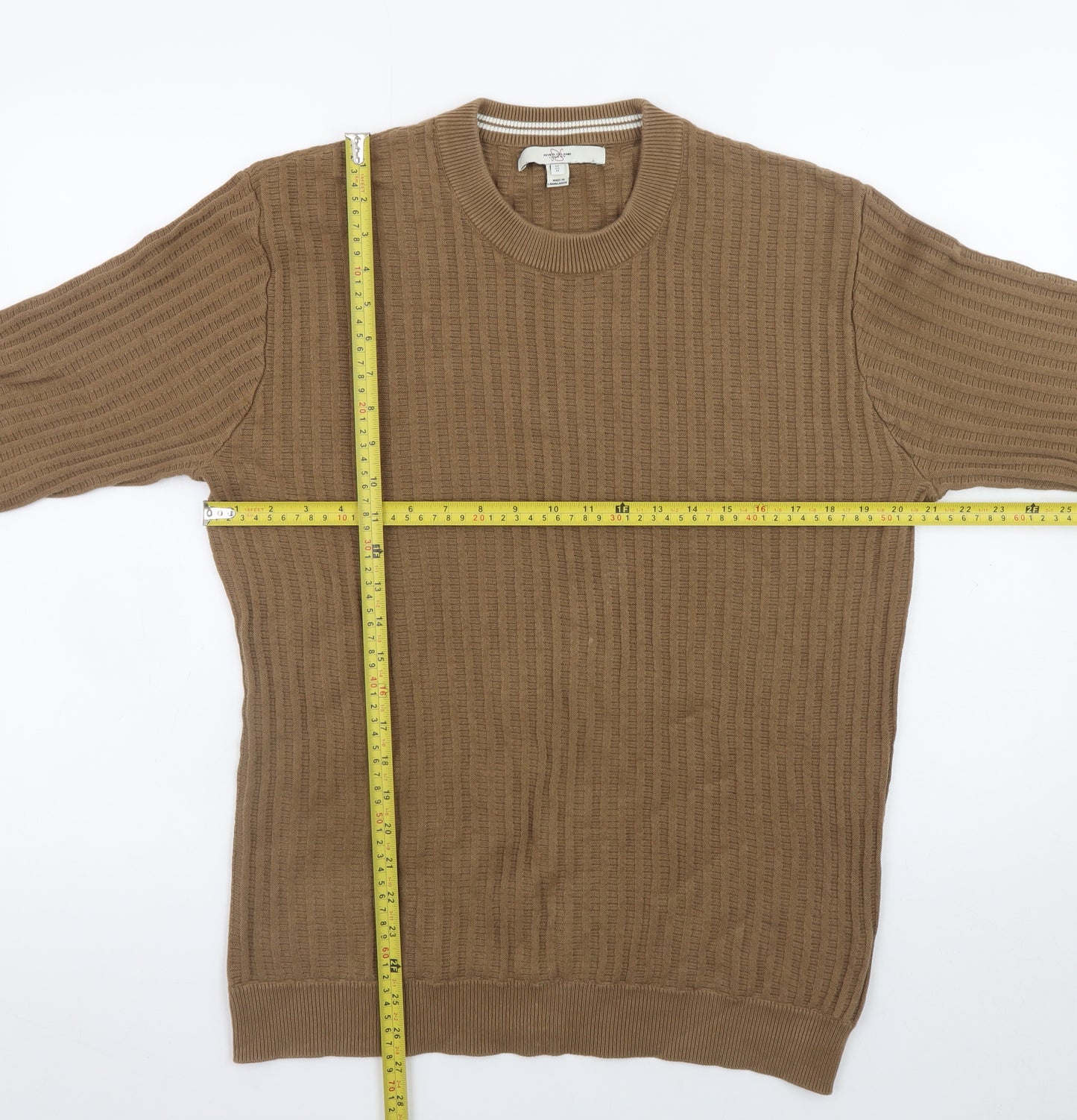 River Island Men's Brown Cotton Crew Neck Waffle Knit Jumper Size M