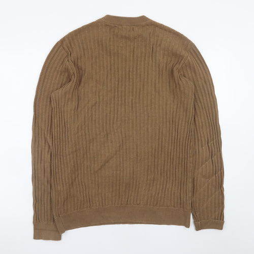 River Island Men's Brown Cotton Crew Neck Waffle Knit Jumper Size M