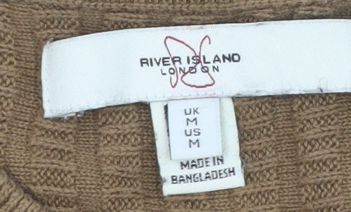 River Island Men's Brown Cotton Crew Neck Waffle Knit Jumper Size M