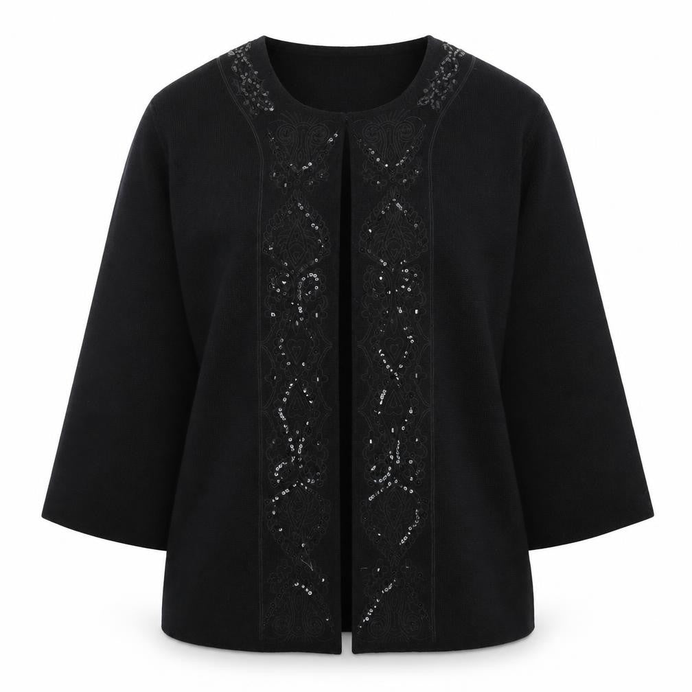 Elvi Women’s Black Long Sleeve Sequin Knit Cardigan Size 2