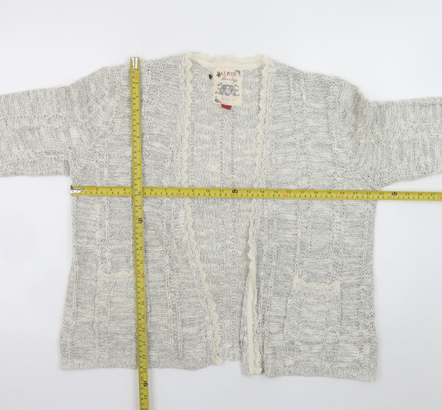 Palmer Heritage Womens Grey Size 16 Cable Knit Cardigan