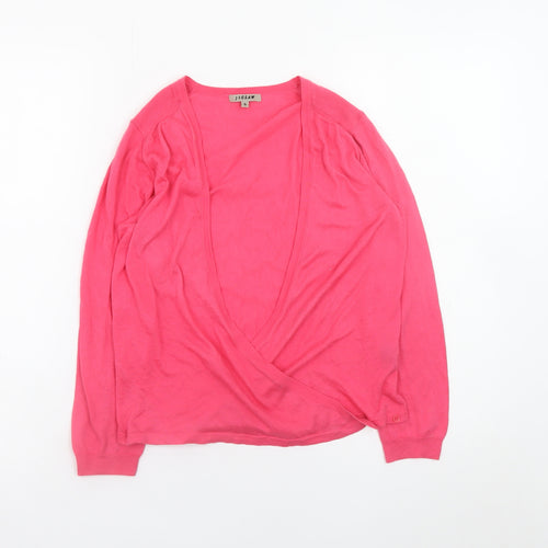Jigsaw Women Pink Wrap V-Neck Cotton Knit Jumper Size S