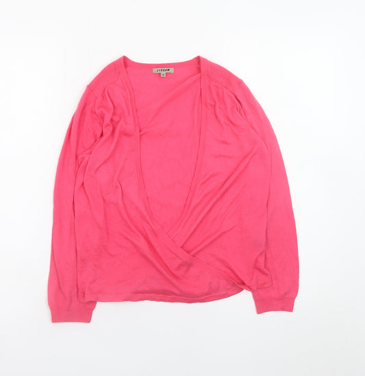 Jigsaw Women Pink Wrap V-Neck Cotton Knit Jumper Size S