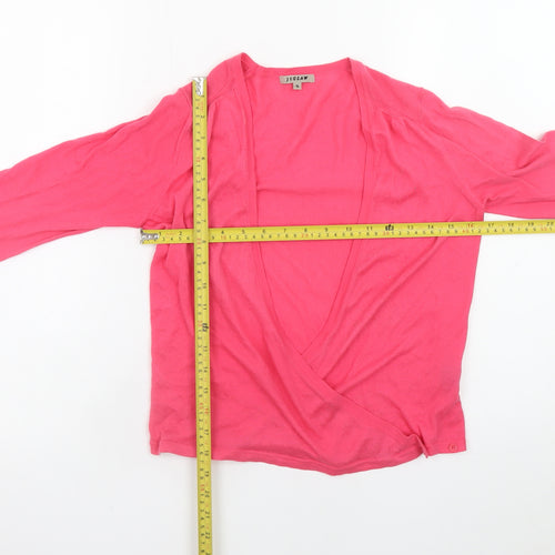Jigsaw Women Pink Wrap V-Neck Cotton Knit Jumper Size S