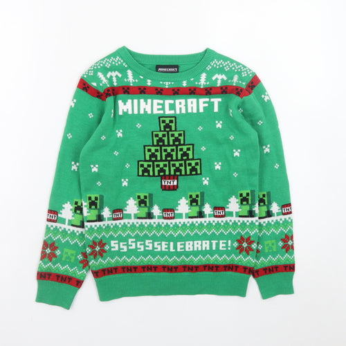 Minecraft Boys Green 8-9 Years Christmas Creeper Pullover Jumper