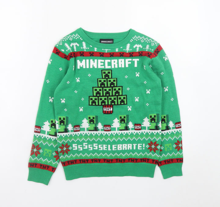 Minecraft Boys Green 8-9 Years Christmas Creeper Pullover Jumper