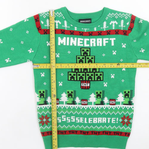 Minecraft Boys Green 8-9 Years Christmas Creeper Pullover Jumper