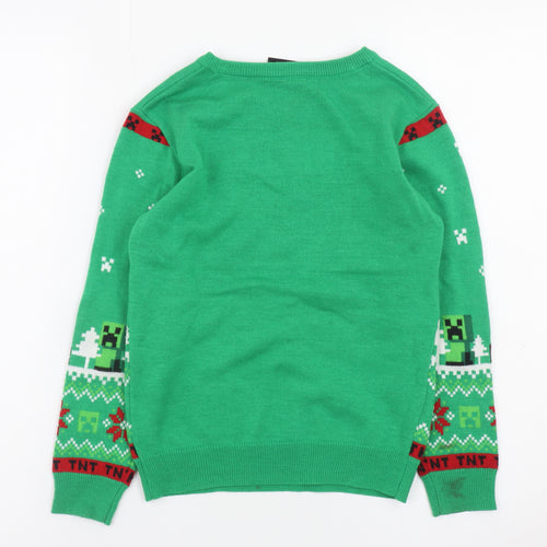 Minecraft Boys Green 8-9 Years Christmas Creeper Pullover Jumper