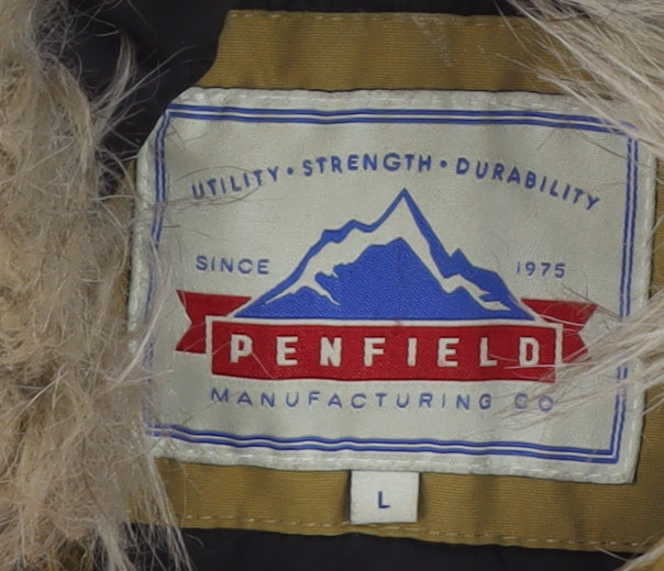 Penfield Men's Yellow L Parka Coat Hooded Faux Fur Winter Jacket