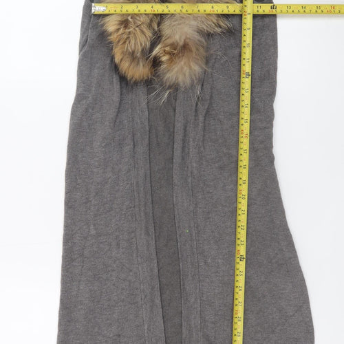 Yaya Women Grey Sleeveless Fur Trim Knit Long Cardigan S