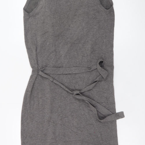 Yaya Women Grey Sleeveless Fur Trim Knit Long Cardigan S