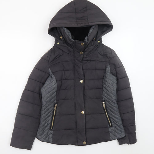 Next Womens Black Size 12 Hooded Puffer Jacket Winter Coat