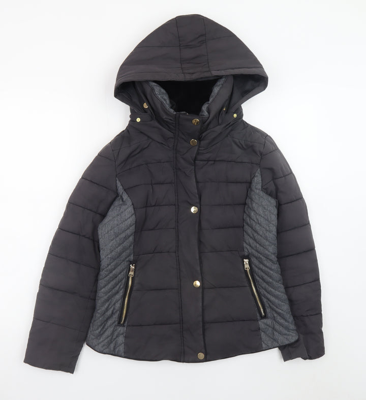 Next Womens Black Size 12 Hooded Puffer Jacket Winter Coat