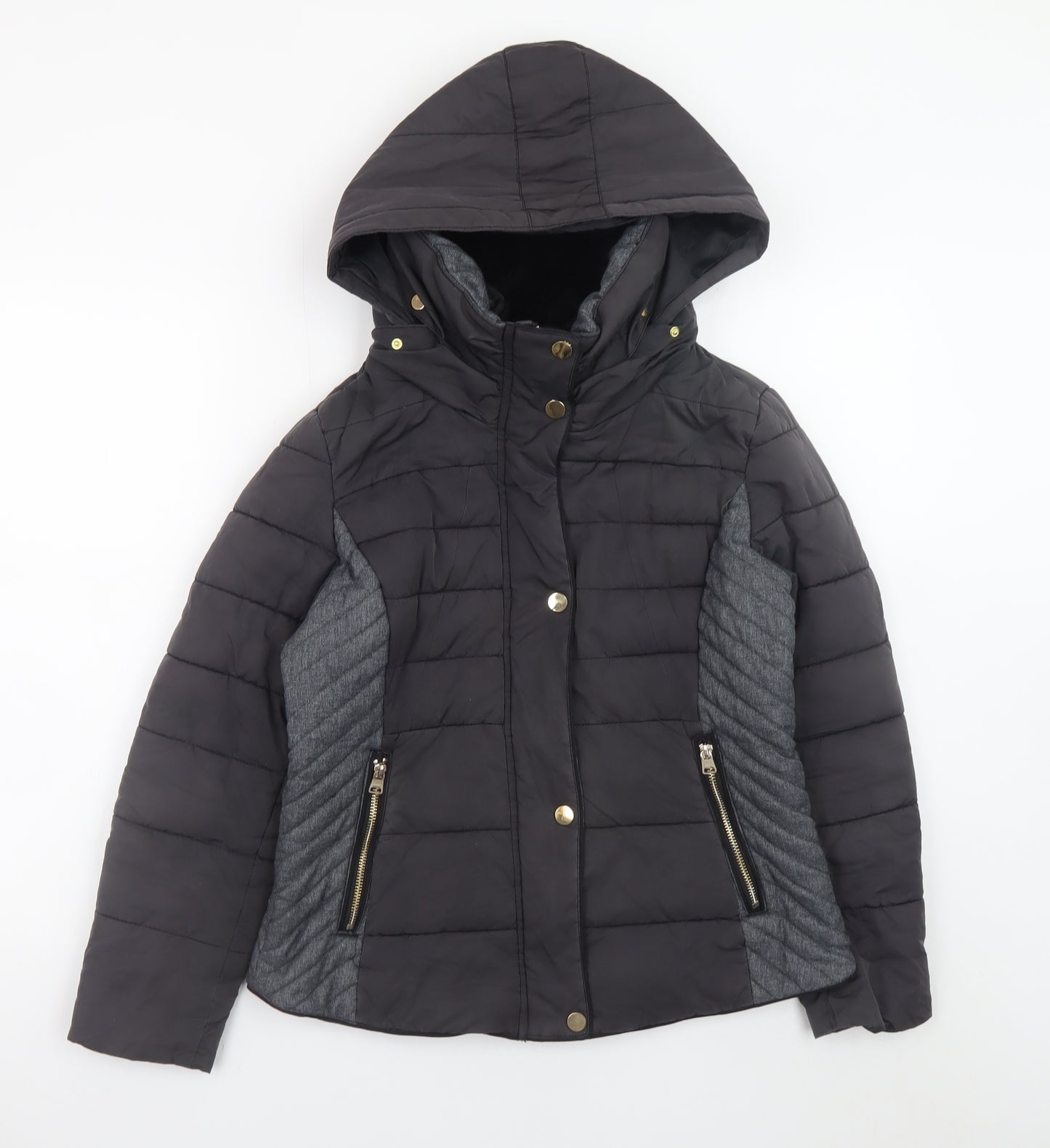 Next Womens Black Size 12 Hooded Puffer Jacket Winter Coat
