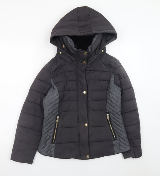 Next Womens Black Size 12 Hooded Puffer Jacket Winter Coat