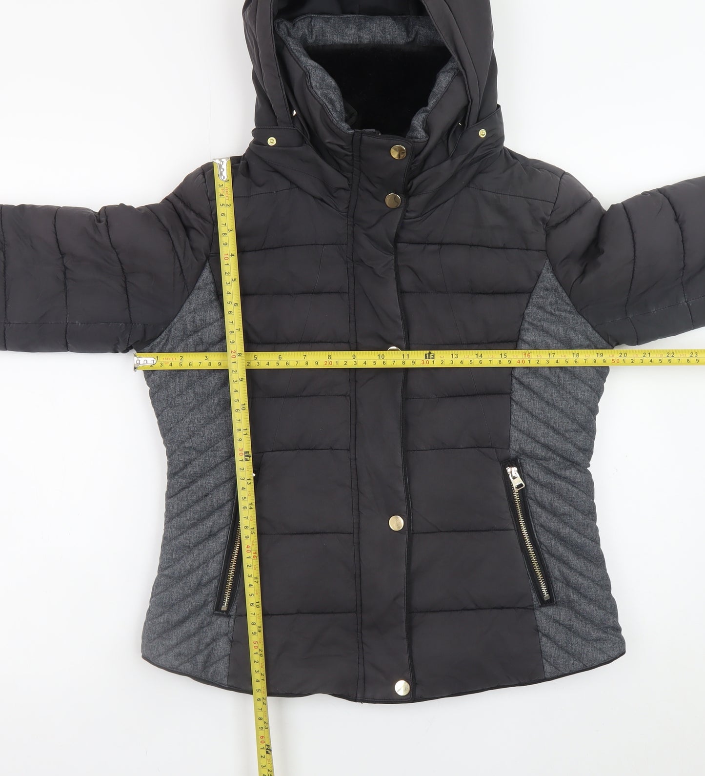 Next Womens Black Size 12 Hooded Puffer Jacket Winter Coat