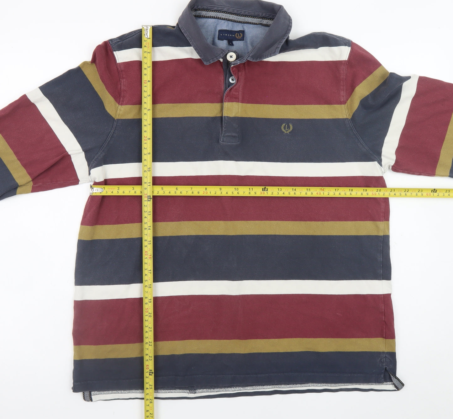 Lincoln Men's Multicoloured Striped Long Sleeve Button-Up Shirt L